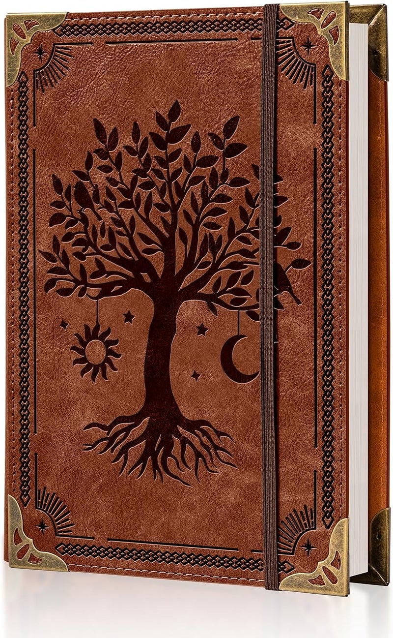 Ovesmusl PU Leather A5 Binder 6 Ring Refillable Journal 100 GSM 240 Pages Refill Paper Include A5 Planner Binder Loose Leaf Binder Notebook 5.7”x8.3”, Brown Tree - Image 1